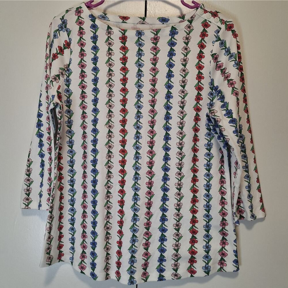Charter Club Floral Boat Neck Top Size Large Petite